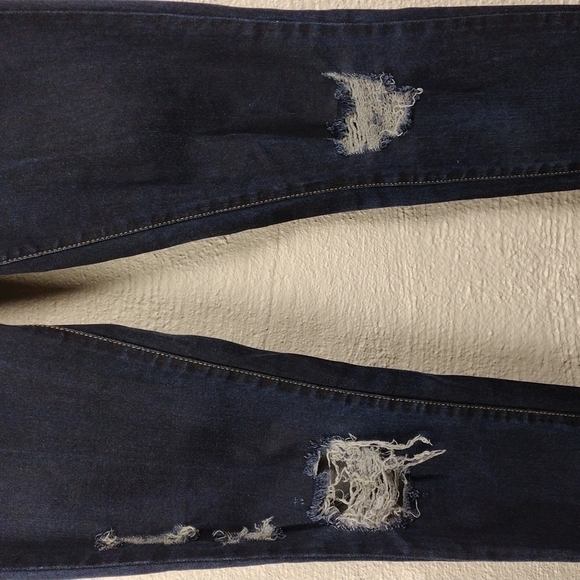 Carmar Blue Dark Wash Five Pocket Mid Rise Ripped Distressed Skinny Jeans - Picture 4 of 12